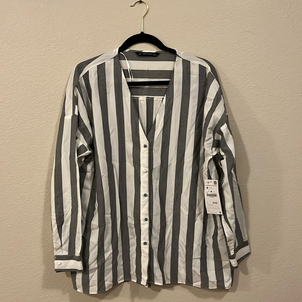 Zara blue and white striped button down